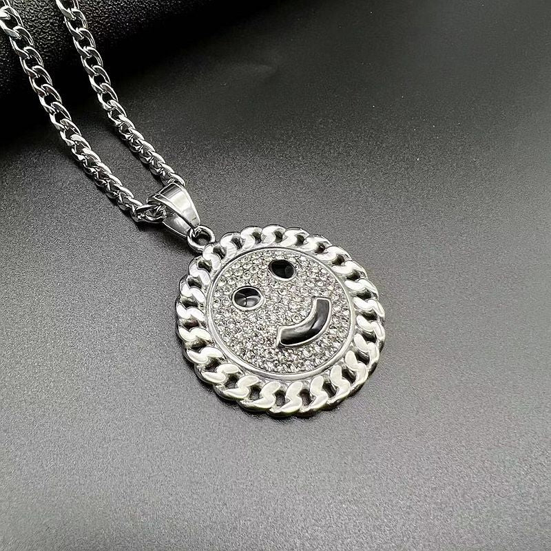 Steel Necklace - Statement Hip Hop Gold Plated Rhinestone Sunflower Smiley Pendant For Everyday Genie By Planderful