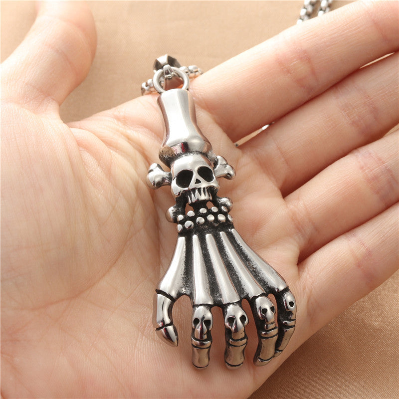 Punk Skull Claw Pendant Necklace for Men - Retro Stainless Steel Jewelry