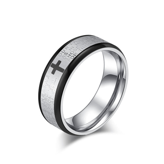 Planderful Titanium Cross Ring For Men Prayer Scripture Stainless Steel Band Protective Jewelry