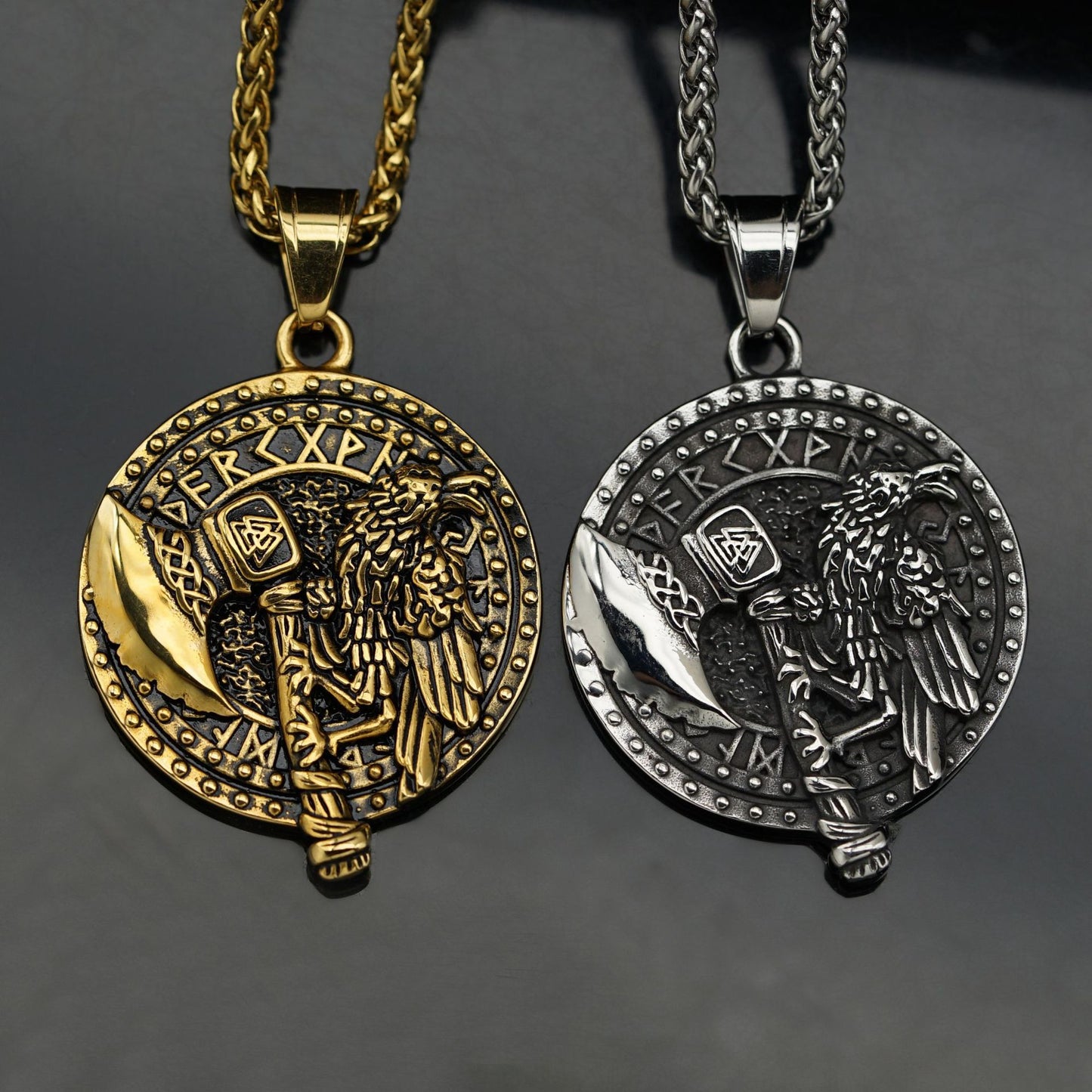 Steel Necklace – Statement Nordic Viking Axe Raven