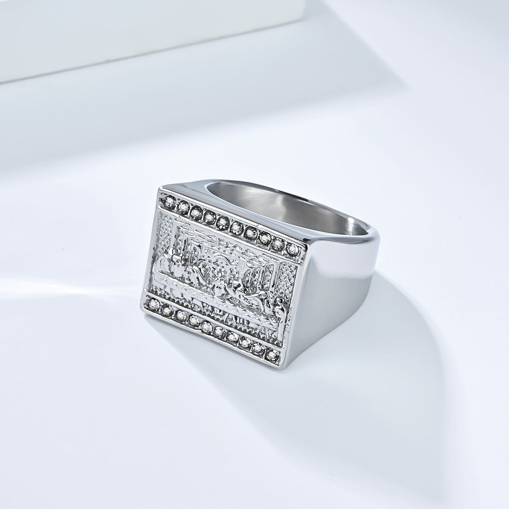 Planderful Hip Hop Last Supper Ring For Men Stainless Steel Plated 18K Gold Vintage European Style