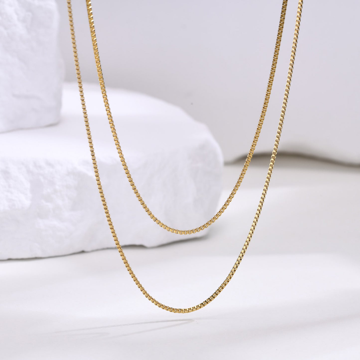 Ins Hip-Hop Necklace Steel Gold Box Chain Stainless Steel Jewelry
