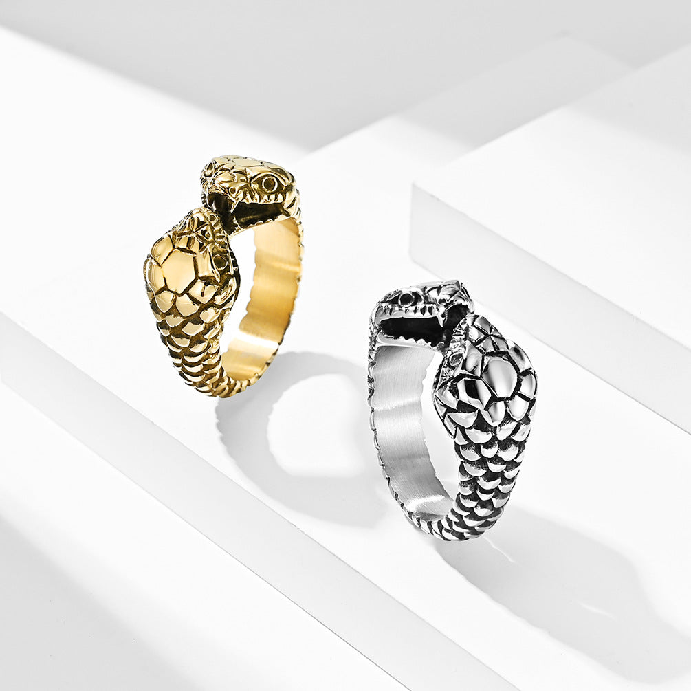 Double-Headed Snake Stainless Steel Women's Ring – Stainless Steel Antique Snake