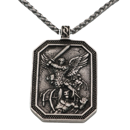Guardian Angel Metal Hang Tag Necklace for Men - Norse Legacy Collection