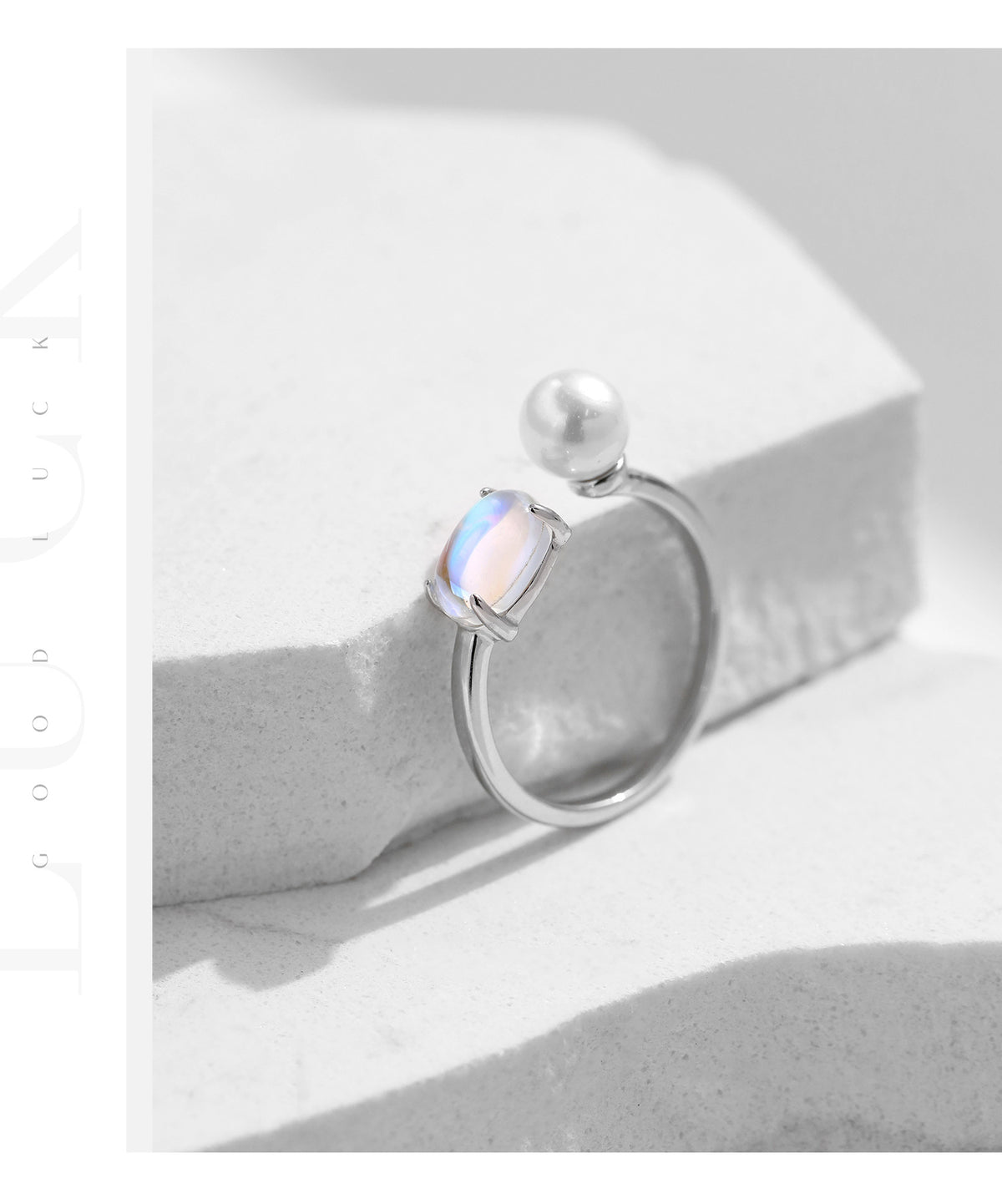 925 Sterling Silver Moon Pearl Moonstone Ring