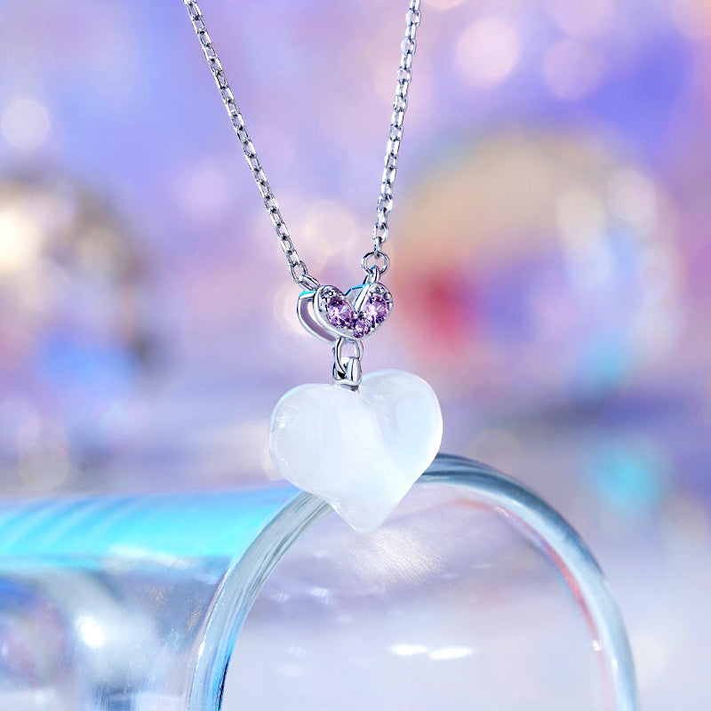 Sterling Silver White Chalcedony Necklace For Women By Planderful Everyday Genie Love Pendant Collarbone Chain