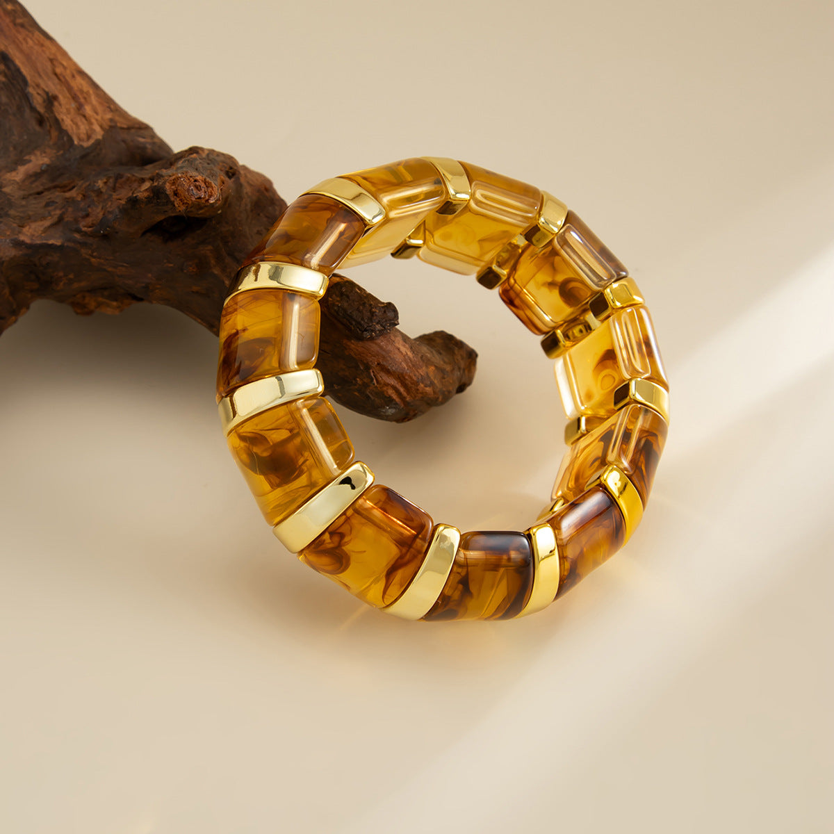 Planderful Translucent Smudged Resin Elastic Bracelet With Colorful Splice Vienna Verve Statement Jewelry For Women