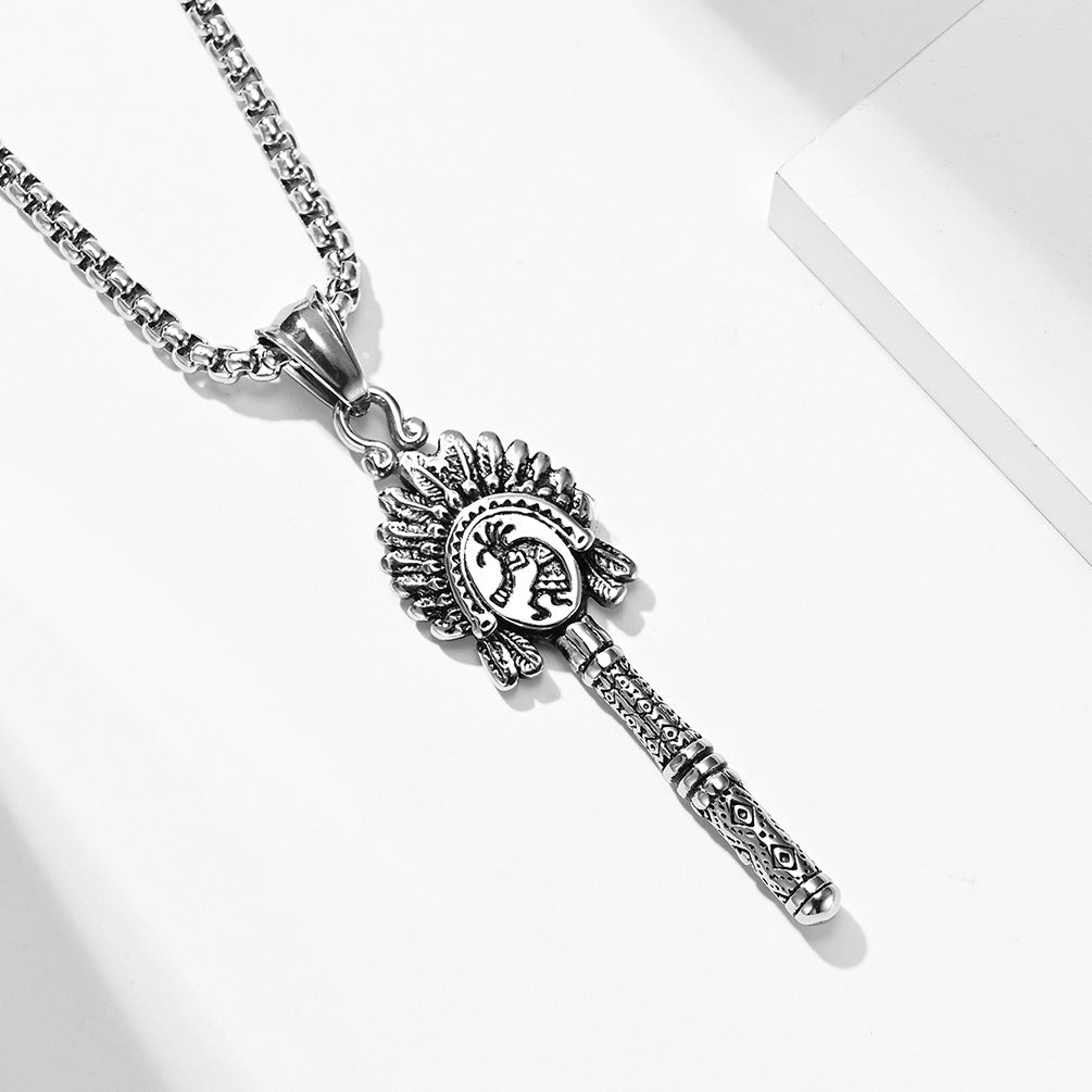 Retro Indian Doll Stainless Steel Necklace For Men