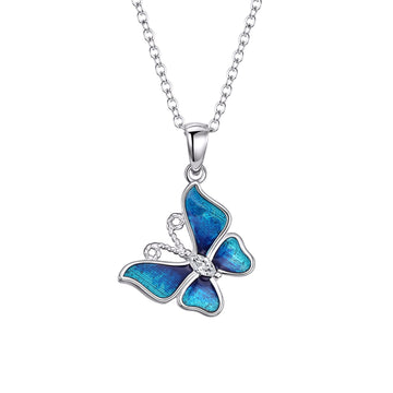 Original design butterfly necklace for women, S925 pure silver enamel forest clavicle chain, niche light luxury high-end collarbone chain