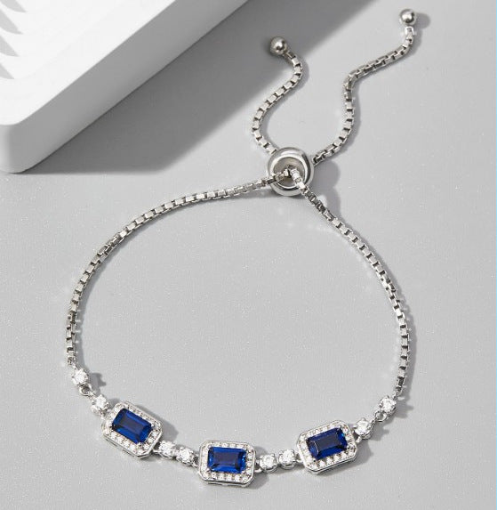 S925 Sterling Silver Lab-Grown Gemstone Vintage-Inspired Bracelet
