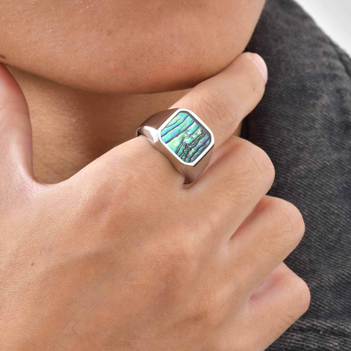Stainless Steel Abalone Shell White Shell Casting Ring