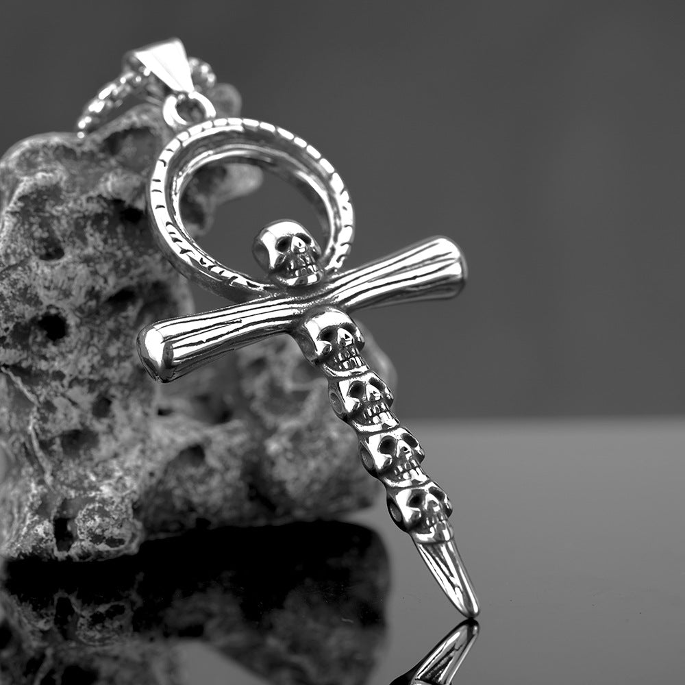 Vintage Men's Jewelry Stainless Steel Skull Cross Pendant Necklace