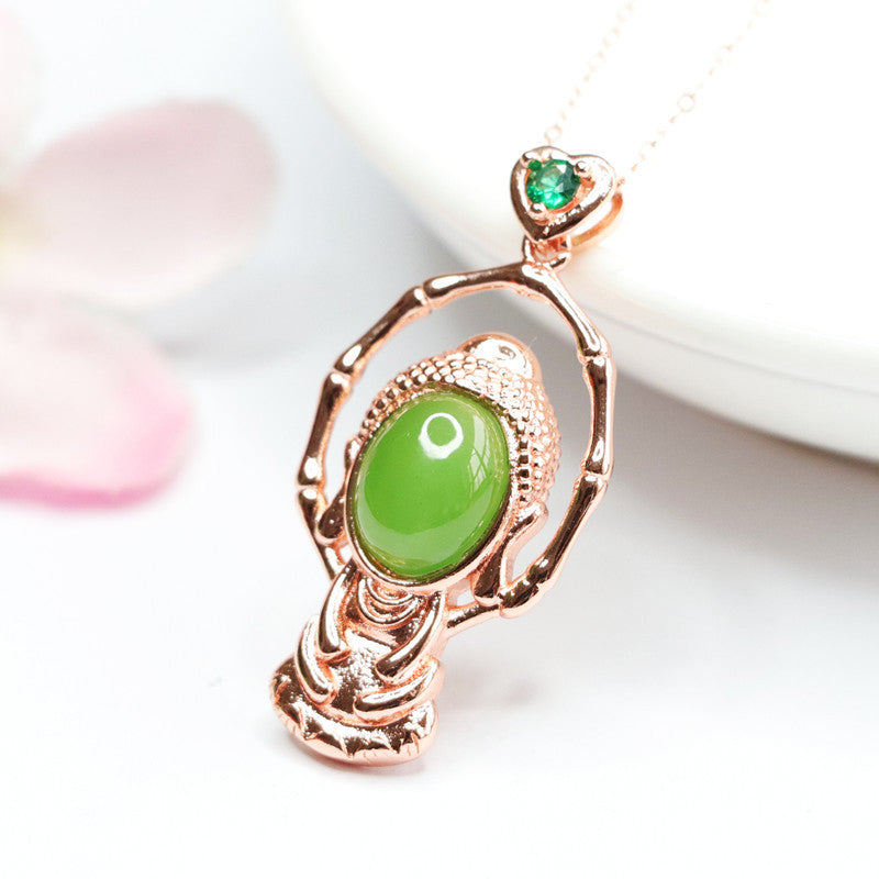 Oval Natural Hotan Jade Baby Buddha Necklace from Fortune's Favor Collection