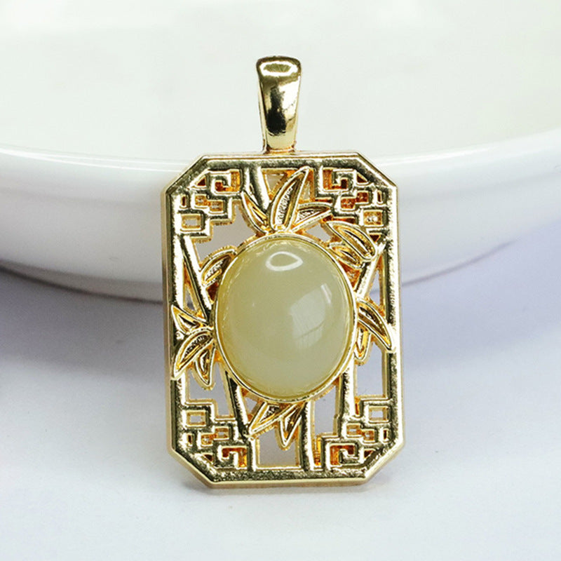Bamboo Hollow Sterling Silver Pendant with Hotan Jade