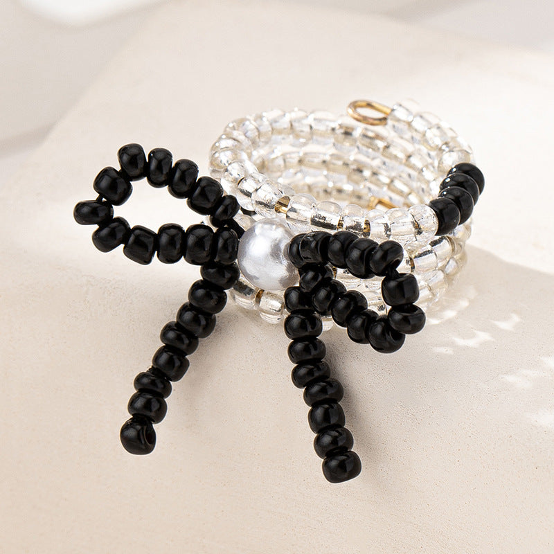 Exquisite Glass Bow Beaded Ring for Fashionable Women