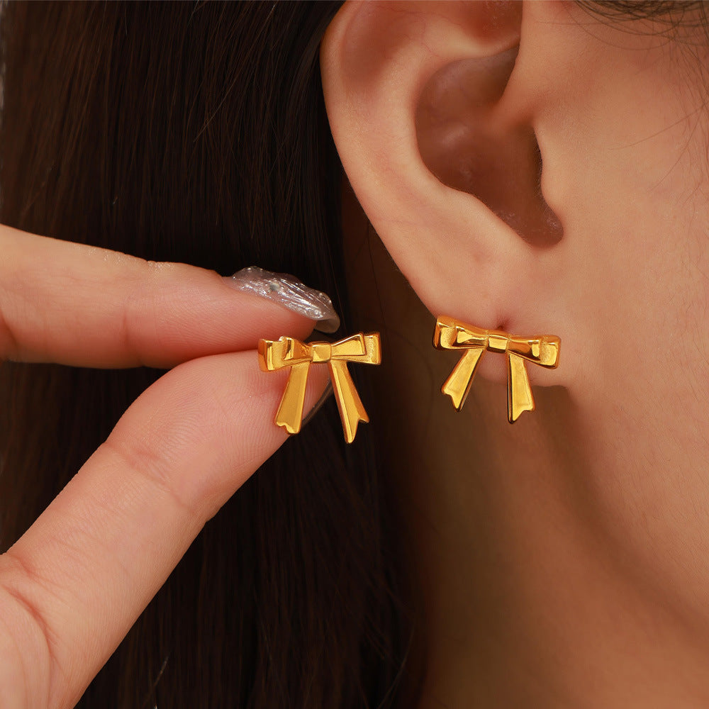 Bow Shape Geometric Multi-Layer Gold-Plated Stud Earrings