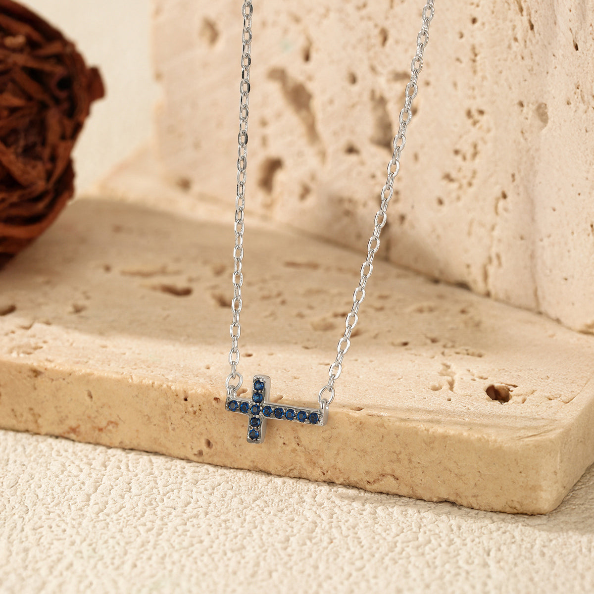925 Sterling Silver Blue Cross Necklace