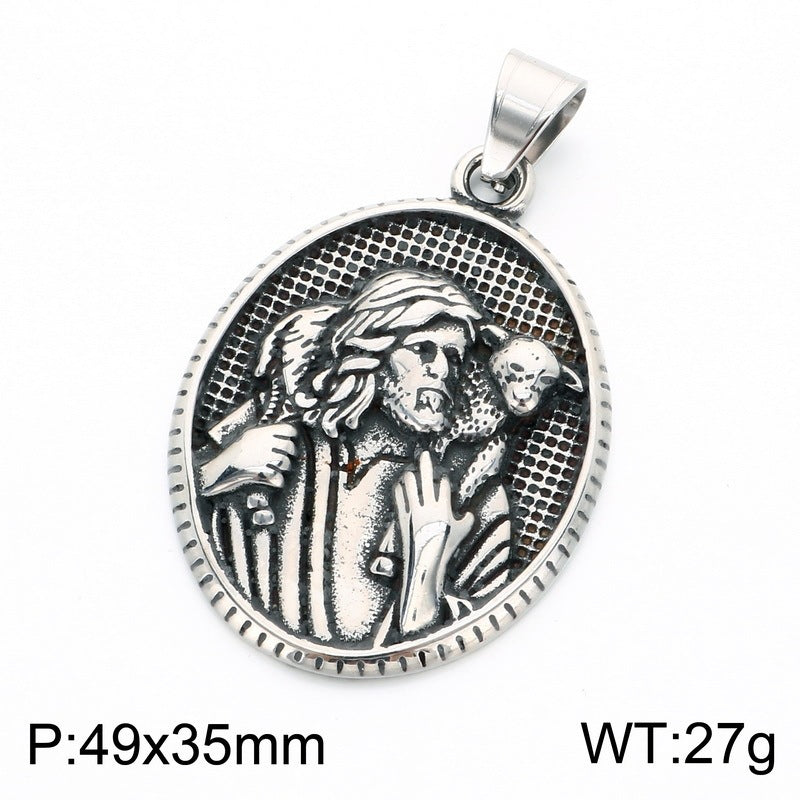 Dark Wind Double Sickle Reaper Pendant Angel Portrait Pendant Two-Sided Buddha Head Stainless Necklace