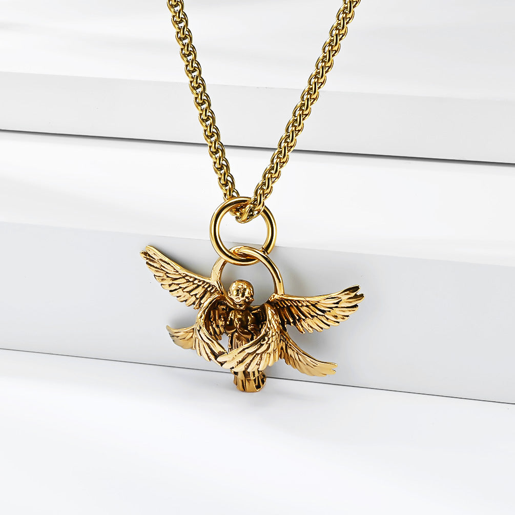 Planderful Guardian Angel Necklace Titanium Steel Pendant For Unisex Wear Body Protection Premium