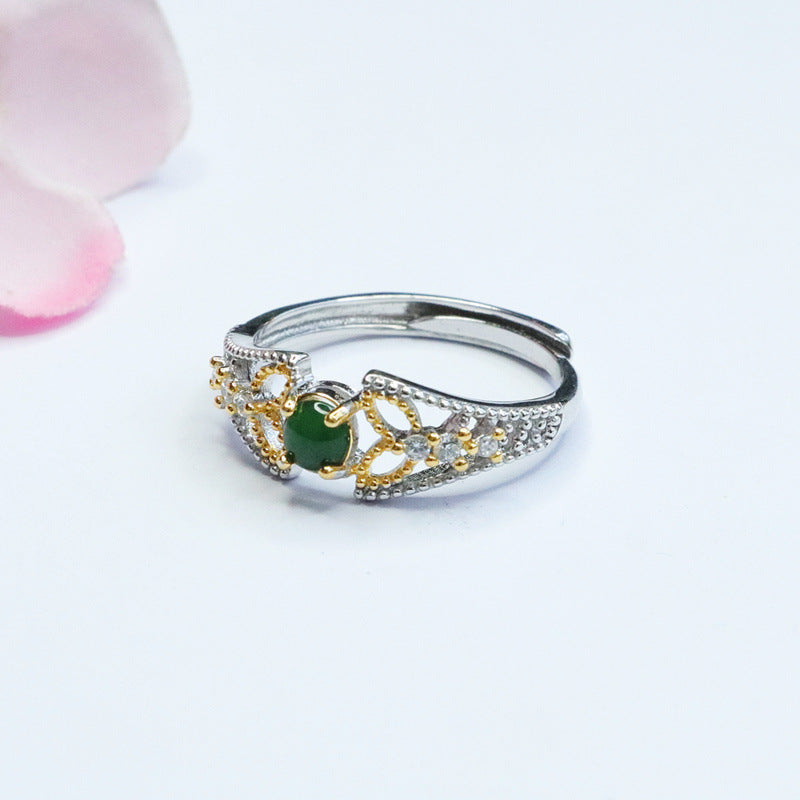 Emerald Emperor Sterling Silver Adjustable Ring from Fortune's Favor Collection with Hollow Two-Tone Design