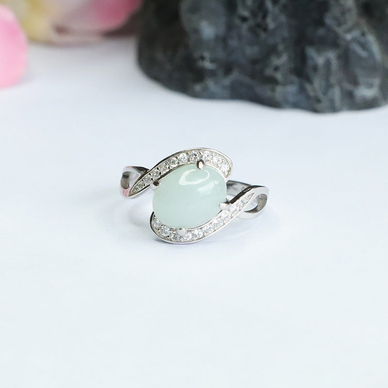 Sterling Silver Oval Jade Twist Arm Ring