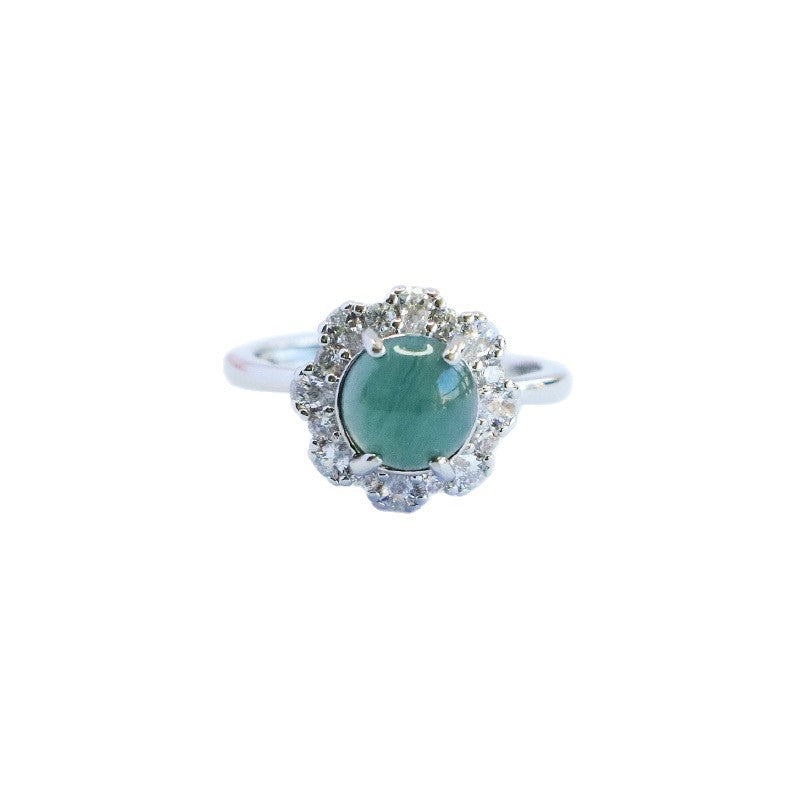 Blue-Water Jadeite Petal Zircon Ring