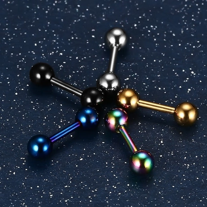 Stainless Steel Ball-End Barbell Earrings — Single