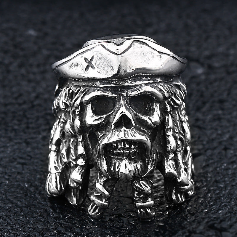 Titanium Steel Vintage Pirate Skull Ring for Men - Nordic Caribbean Design