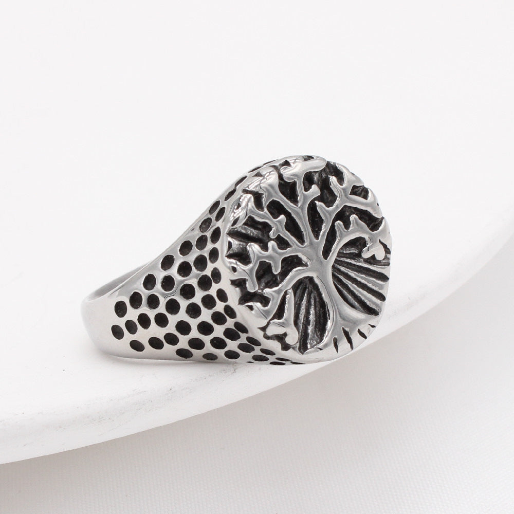 European American Retro Life Tree Titanium Steel Men's Rings