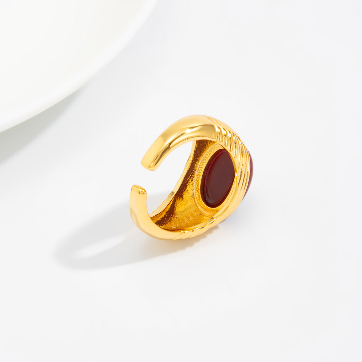 Planderful Vienna Verve Retro European Red Stone Open Ring For Women Geometric Oval Statement
