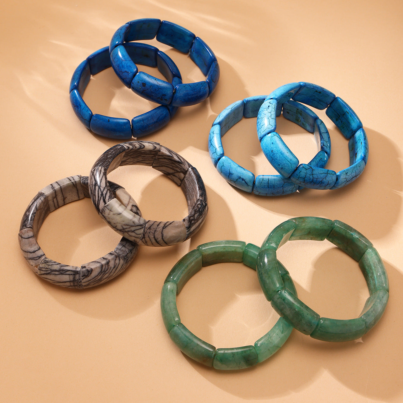 Planderful Jadeite Green Smudged Elastic Bracelet For Women