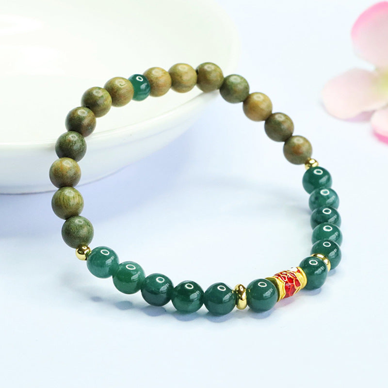 Blue Water Jadeite Green Sandalwood 6 mm Beaded Bracelet