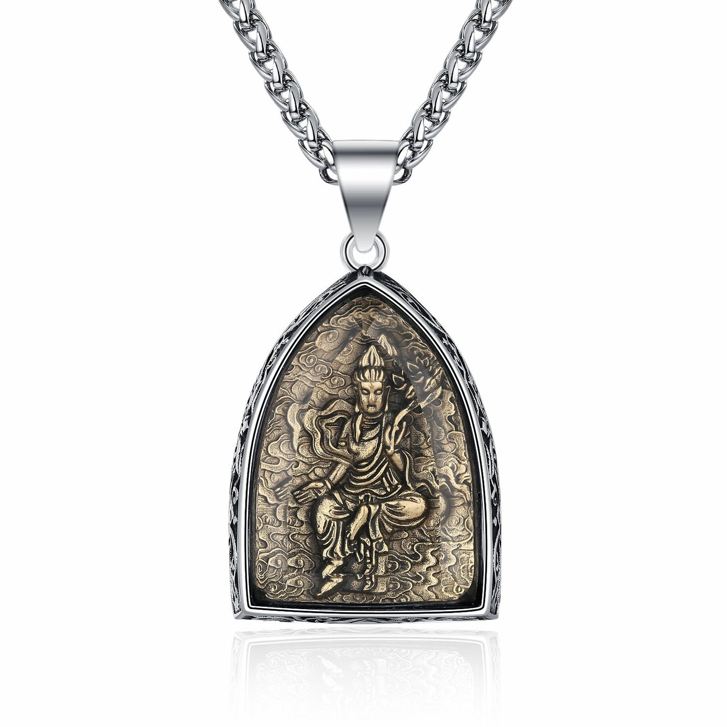 Steel Necklace – Elegant Chinese Buddha Amulet Pendant With Eight Guardian Deities