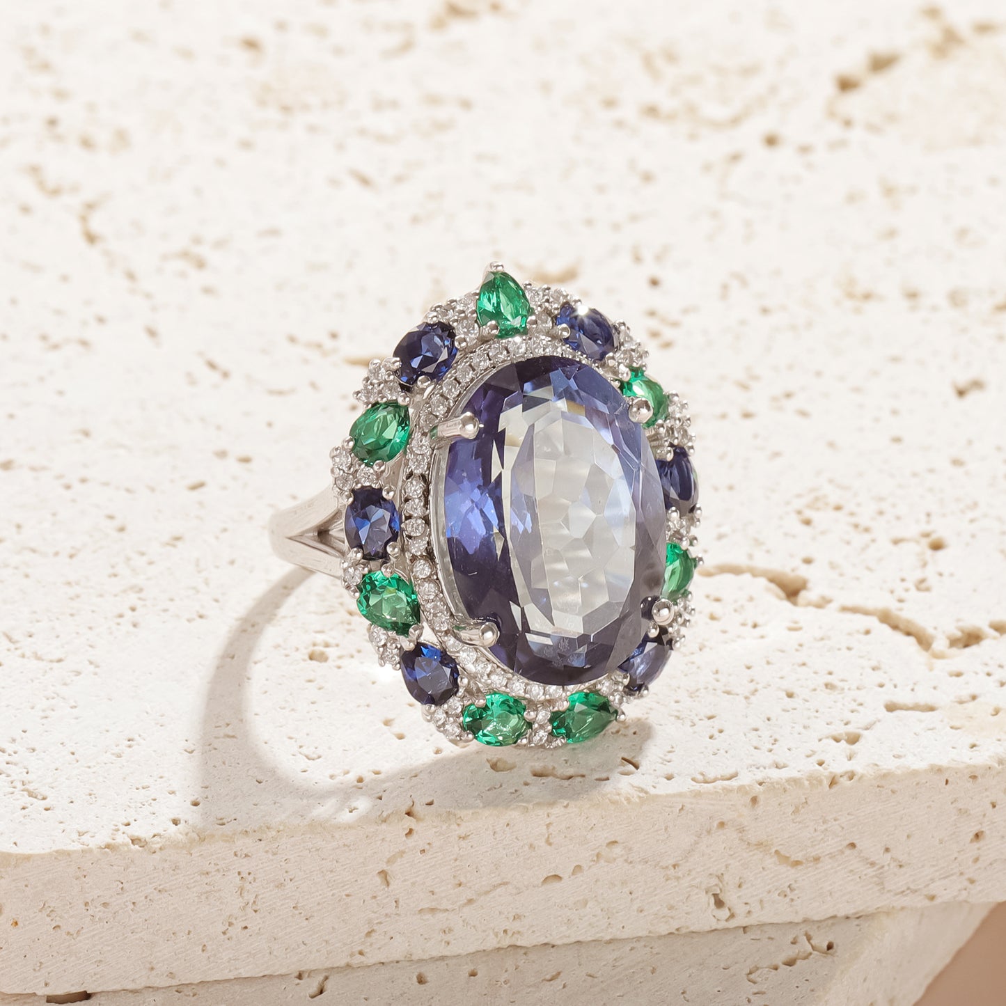 Luxury Large Carat Gemstone Ring 12 Carats S925 Silver