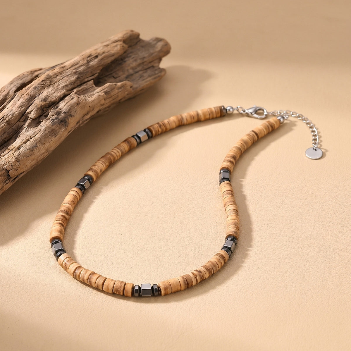 Daily Stacking Of Street Rock Wear With Stainless Steel Abacus Beads Rectangular Stone Necklace