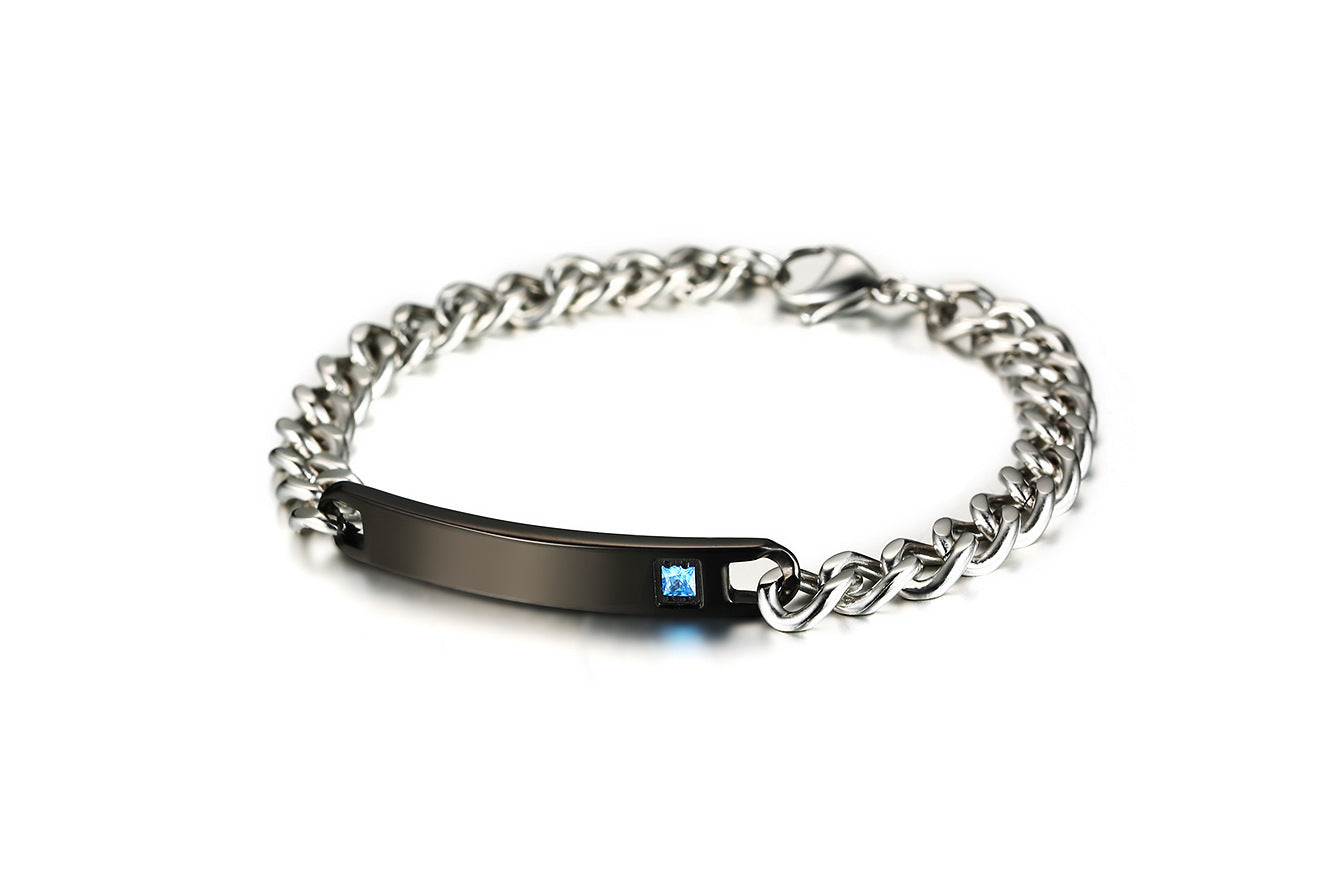 Bracelet Zircon Titanium Steel Couple Lettering Laser Bracelet
