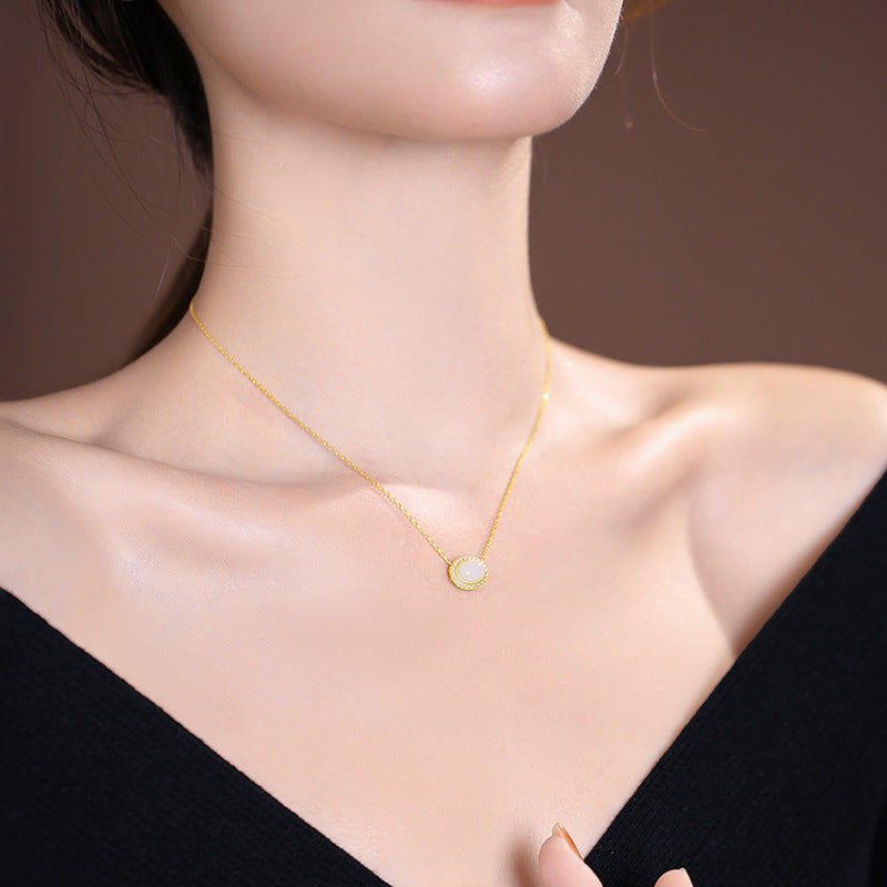 Luxurious White Jade and Pearl Necklace with S925 Silver Pendant