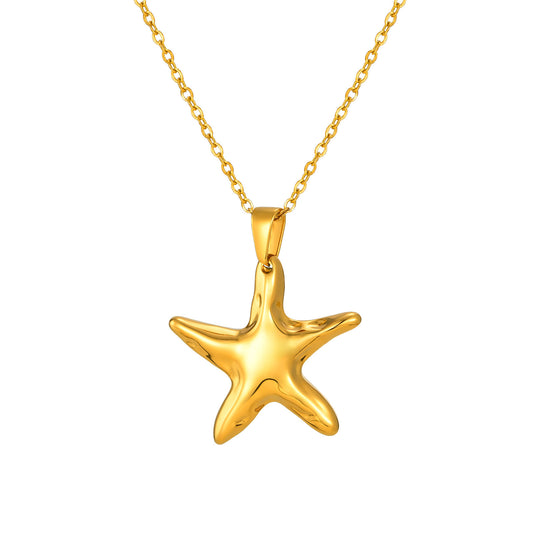 Ocean Wind Stainless Steel Gold Plated Starfish Pendant Necklace Seaside Holiday