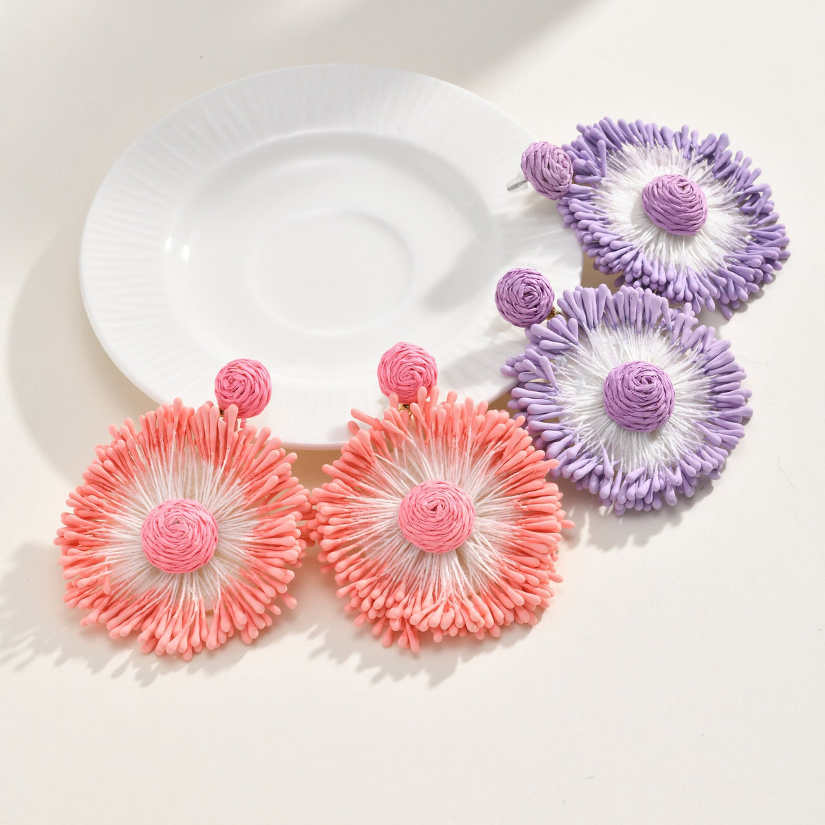 Coral Woven Sunburst Statement Earrings