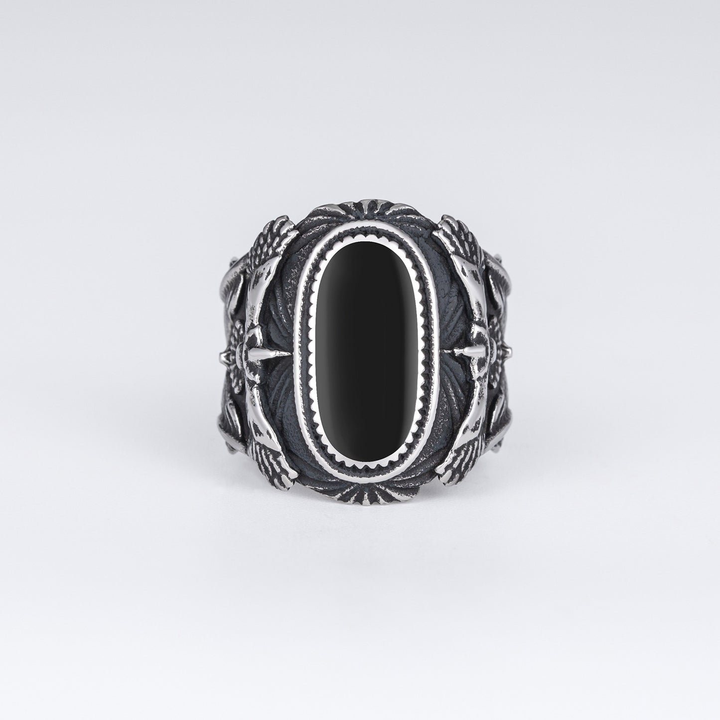 Black Agate Ring - Statement Mens Ring