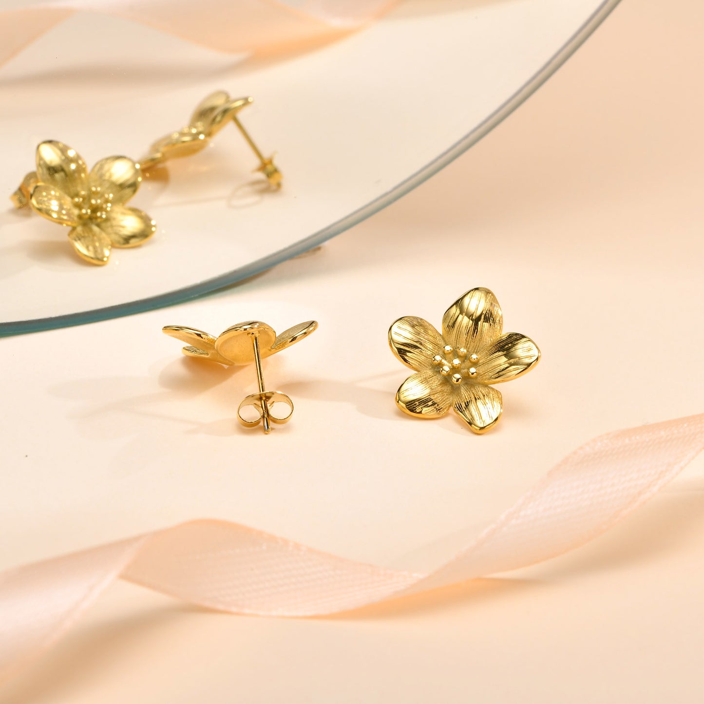 Earrings Stainless Steel Flower Pattern 18K Gold Accessories