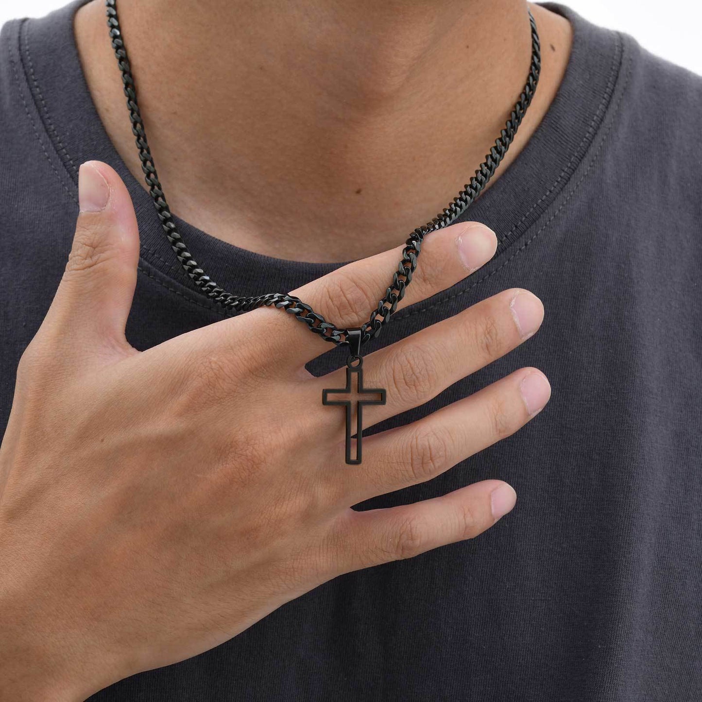 Planderful Titanium Hollow Cross Pendant Necklace For Men