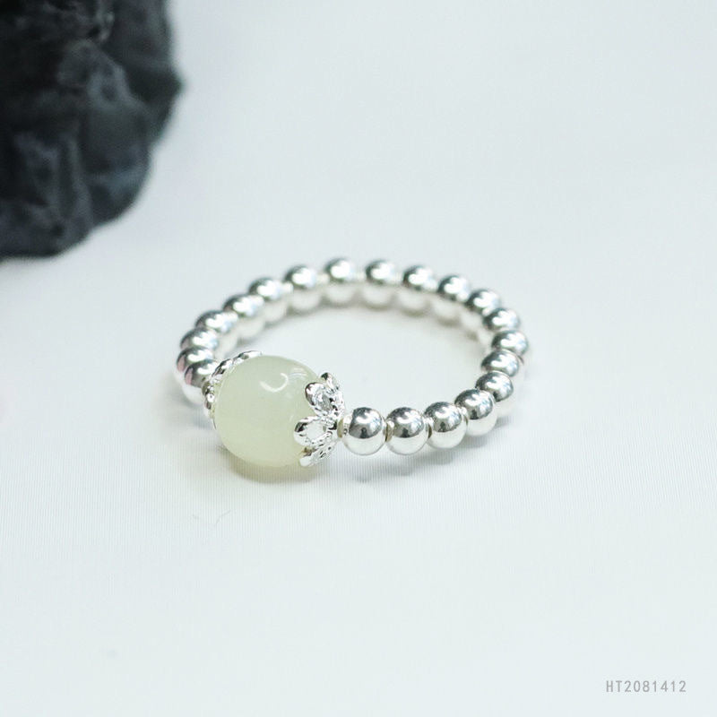 925 Sterling Silver White Hetian Jade Ring
