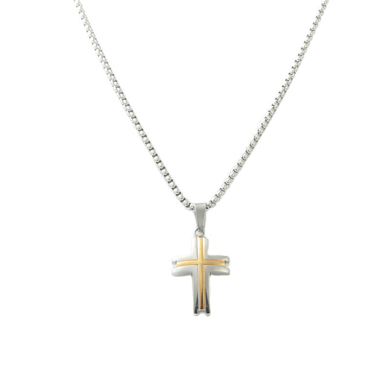 Personalized Retro Titanium Steel Cross Pendant Necklace for Men - Trendy Stainless Steel Design