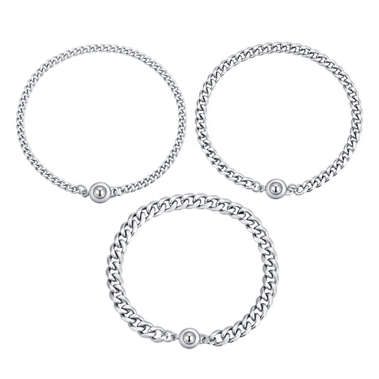 Planderful Stainless Steel Chain Bracelet For Men Snap On