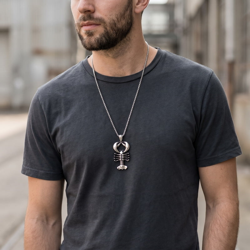 Hipster Animal Ocean Vacation Style Lobster Stainless Steel Men's Pendant Necklace