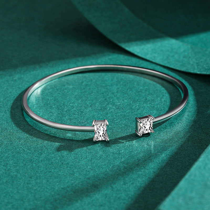 Sterling Silver Open Bracelet with Simulated Diamond Zircon