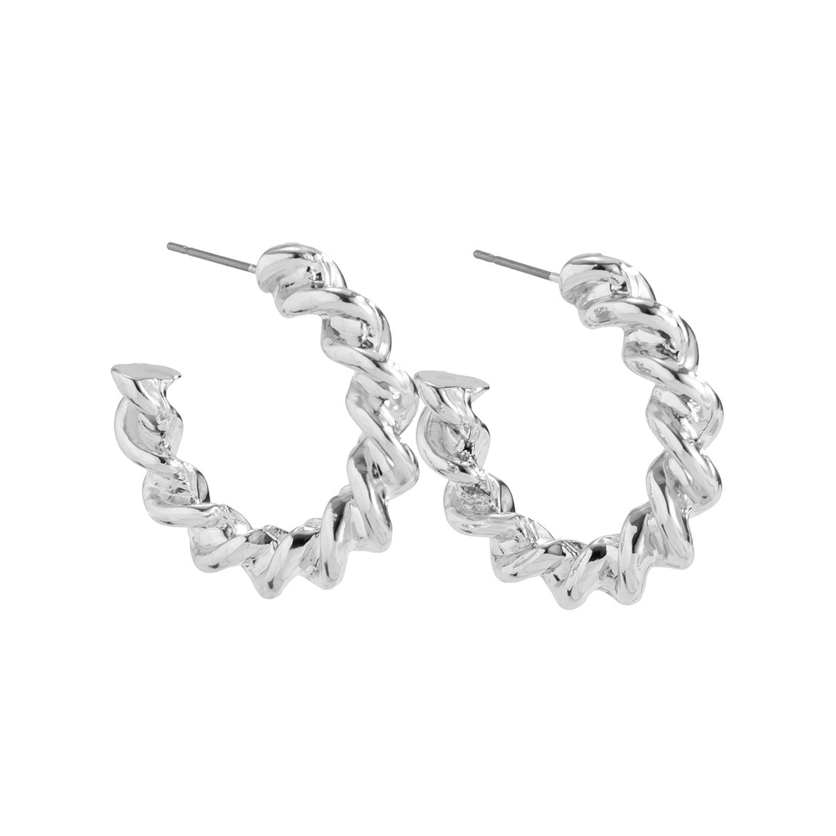 Elegant C-Shaped Metal Earrings with Thread Accent