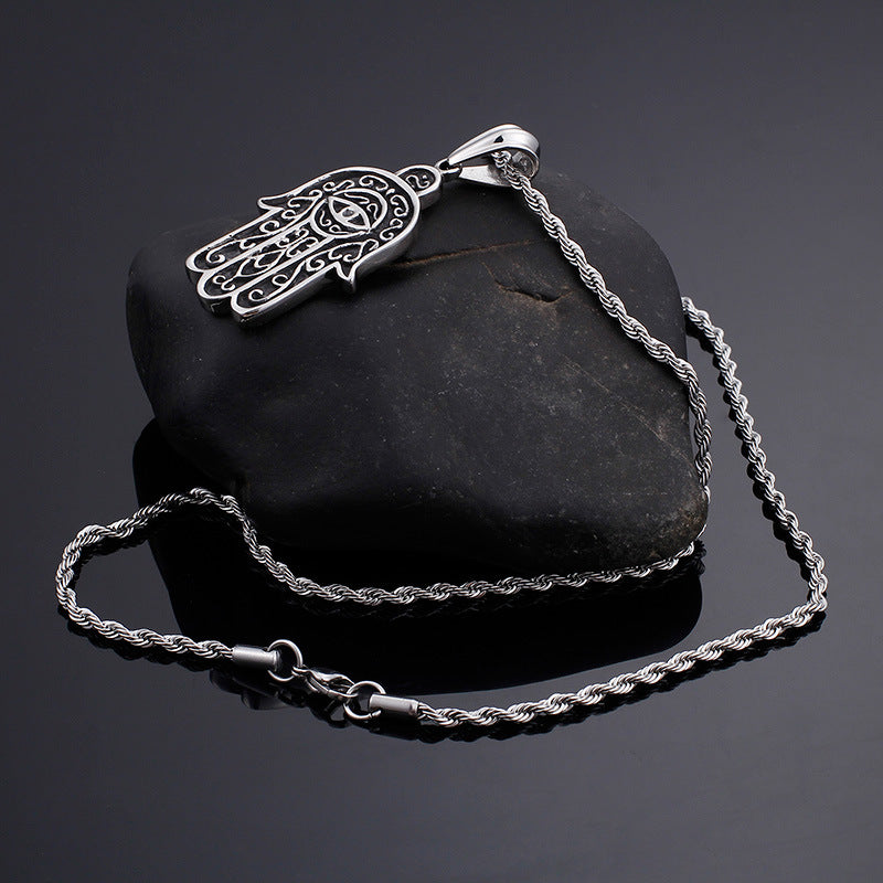 Retro European and American Fatima Hand Devil Eye Pendant in Titanium Steel for Men