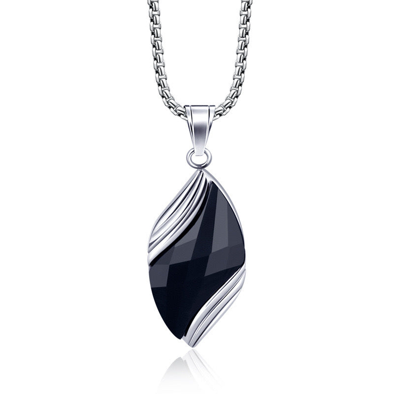 Planderful Blue Sandstone Durable Stainless Steel Mens Necklace With Silver Tone Pendant Gift For Him
